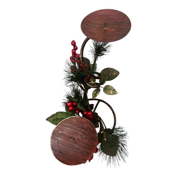 Trim A Home 3 Piece Christmas Candle Holder Set, Pine & Berry Decor No Candles - Picture 7 of 12